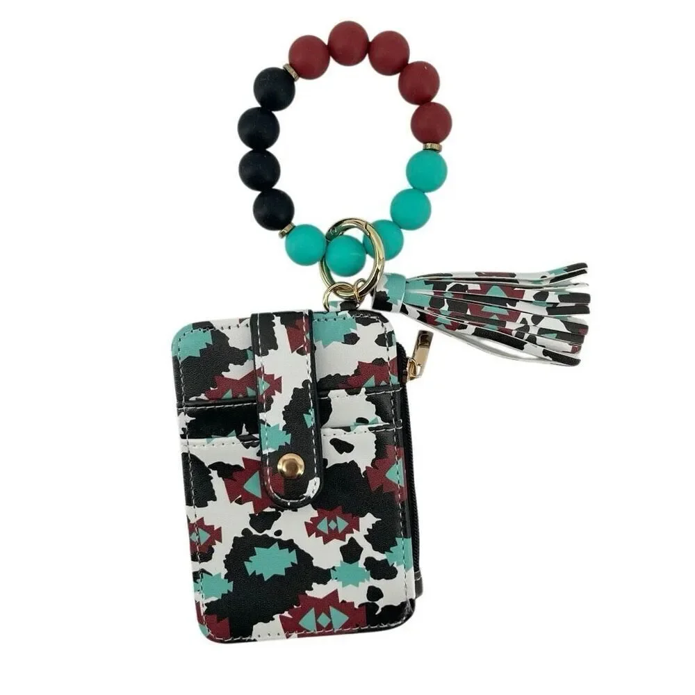 Aztec Beaded Wristlet ID Wallet, Boho Southwestern Style, New